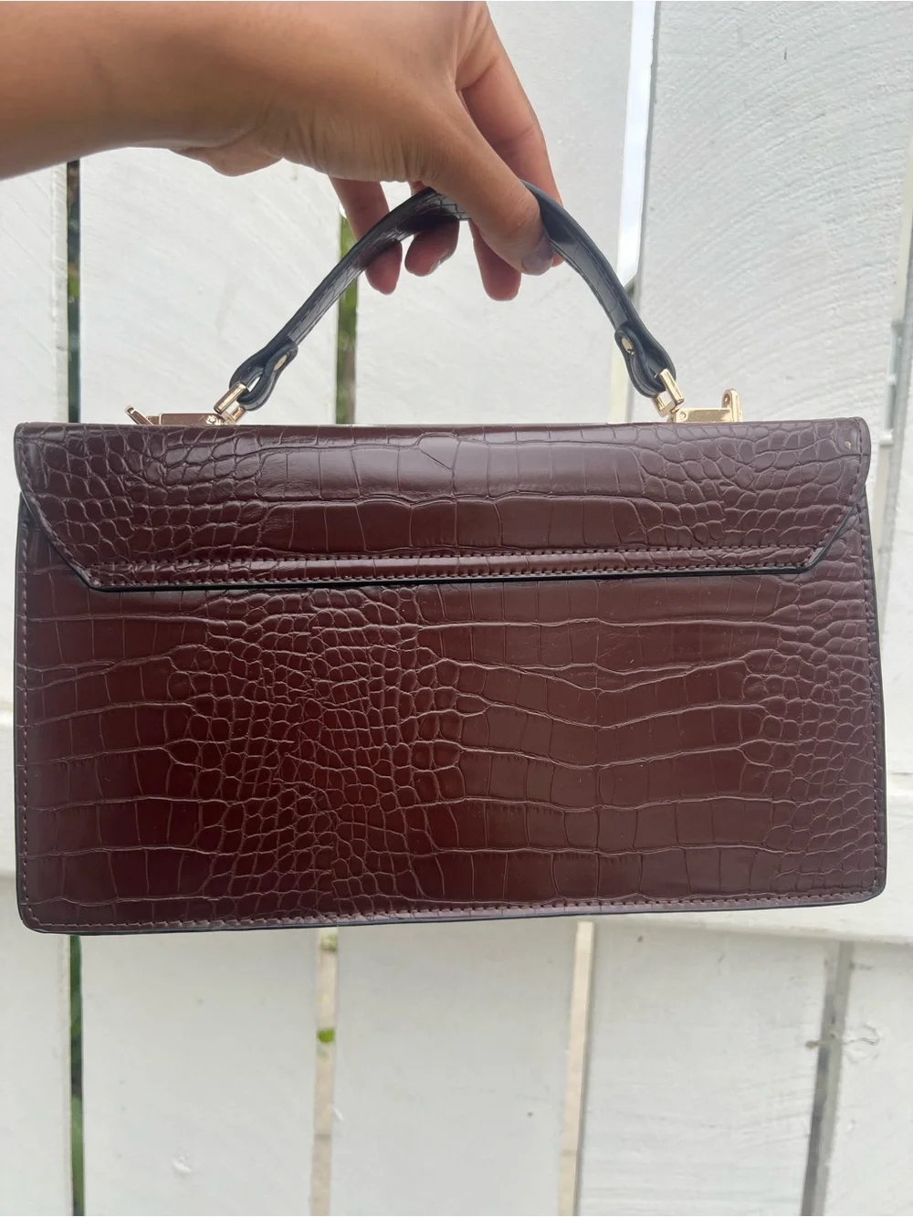 Zara Croc-Embossed Top-Handle Bag Oxblood/Burgundy/Chocolate Brown